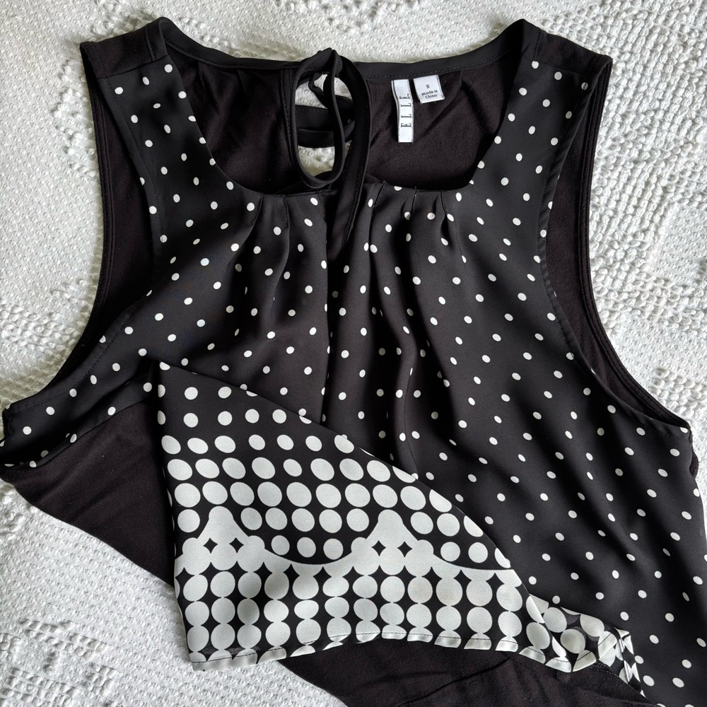 Elle womens size‎ Small black and white polka dot keyhole tie back tank top